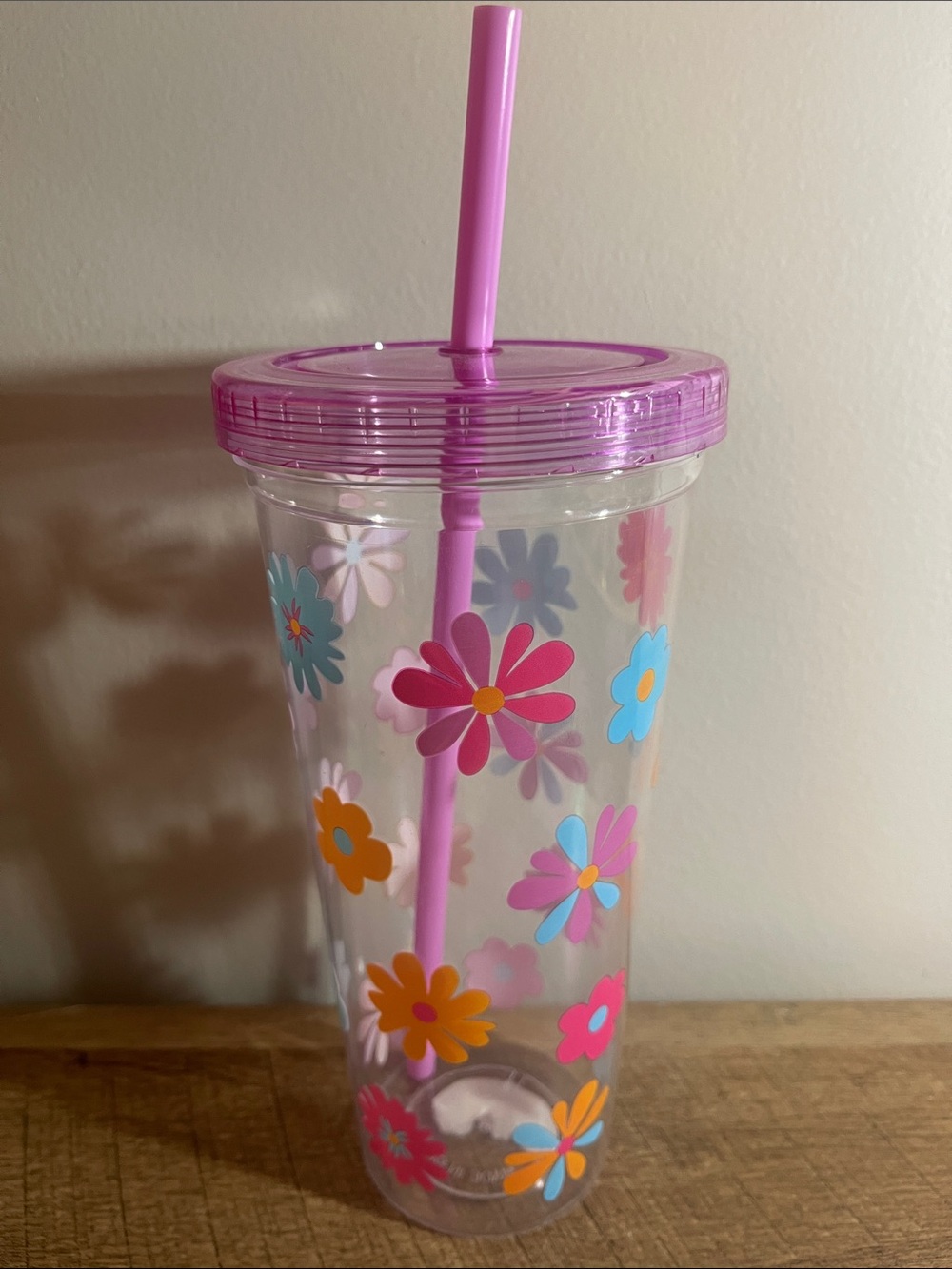 Pink Floral Reusable Tumbler with Straw